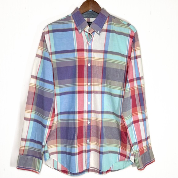 J. Crew Mens Plaid Multi Color Long Sleeve Buttondown Shirt Medium - Picture 1 of 6